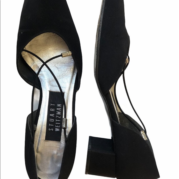 Stuart Weitzman Black Canvas Block Heel Shoe - Picture 3 of 6